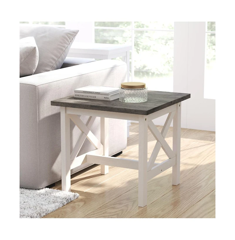 Matty Rustic End Table, Farmhouse Style Solid Wood Accent Table