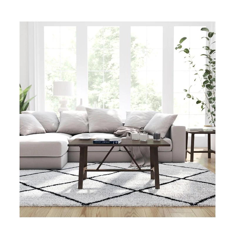 Mabel Farmhouse Trestle Coffee Table, Solid Wood Rustic Accent Table
