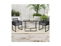 3 Pieces Outdoor Dining Set with Folding Backrest and Seat Cushions-Black