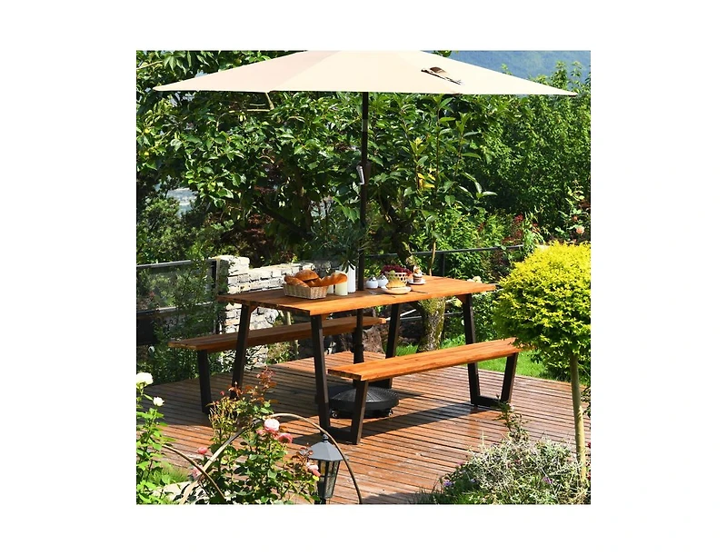 70 Inch Dining Table Set with Seats and Umbrella Hole