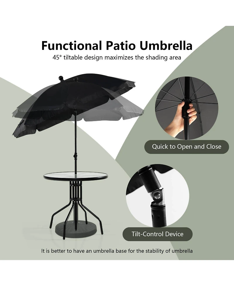 6 Pieces Patio Dining Set Folding Chairs Glass Table Tilt Umbrella for Garden-Grey