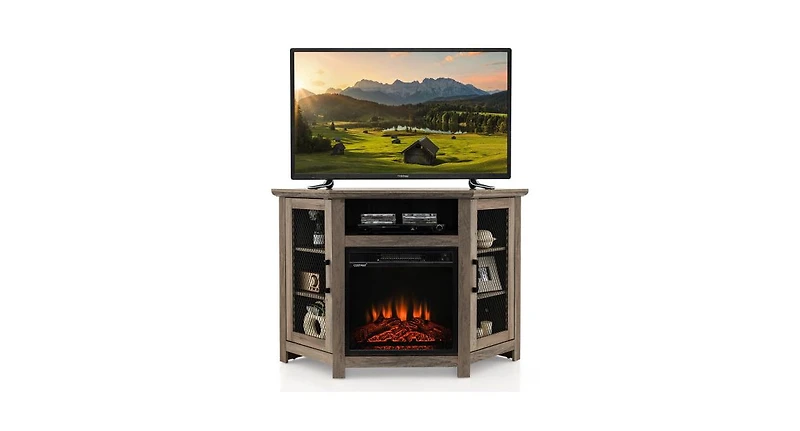 Slickblue Corner Tv Stand with 18 Inch Electric Fireplace for TVs up to 50 Inch