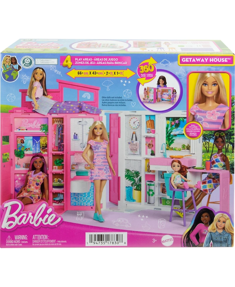 Barbie Getaway Doll House with Barbie Doll, 4 Play Areas and 11 Decor Accessories