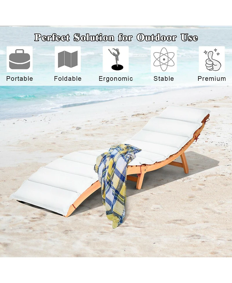 Folding Patio Lounge Chair with Double-Sided Cushioned Seat