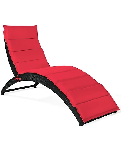 Folding Patio Rattan Portable Lounge Chair Chaise with Cushion