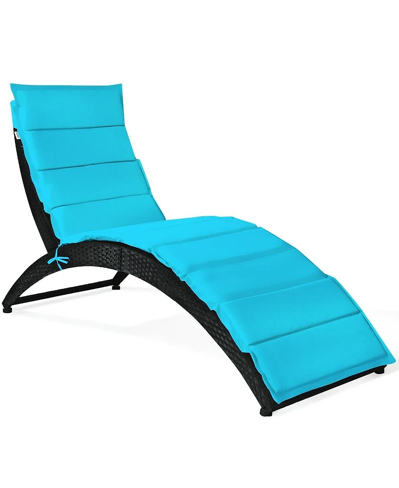 Folding Patio Rattan Portable Lounge Chair Chaise with Cushion
