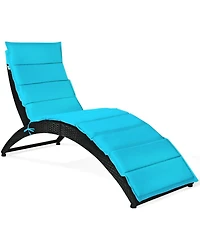 Folding Patio Rattan Portable Lounge Chair Chaise with Cushion