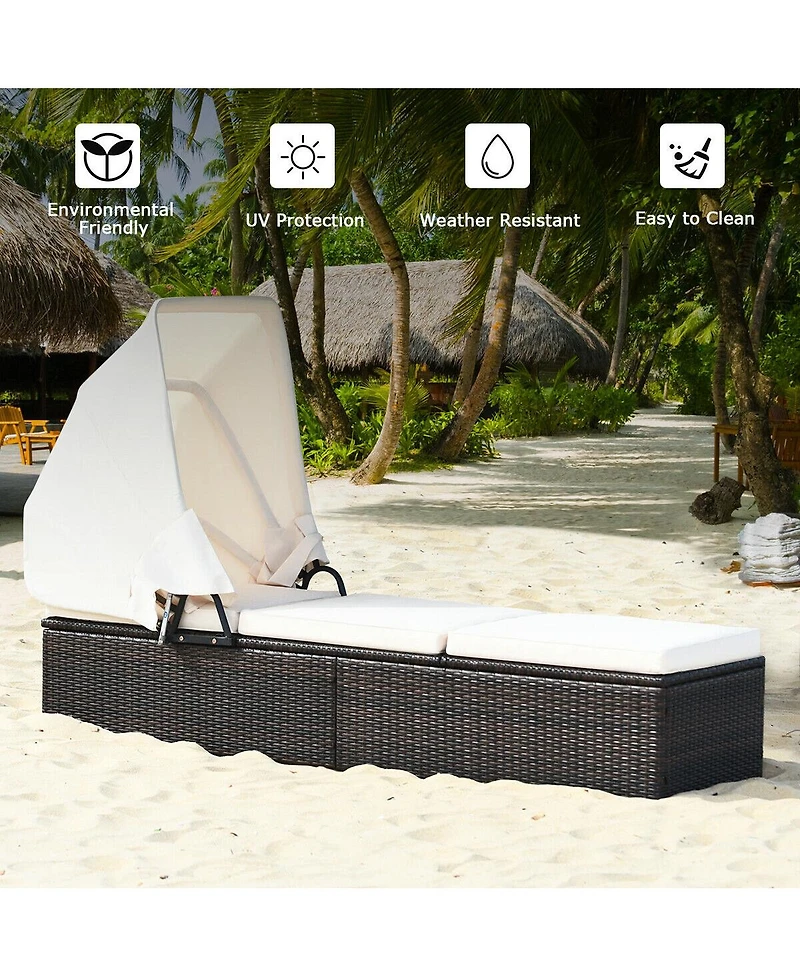 Slickblue Chaise Cushioned Top Canopy Patio Rattan Lounge Chair with Tea Table