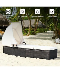 Slickblue Chaise Cushioned Top Canopy Patio Rattan Lounge Chair with Tea Table