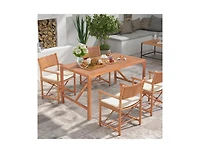 55 Inch Patio Rectangular Acacia Wood Dining Table with Umbrella Hole