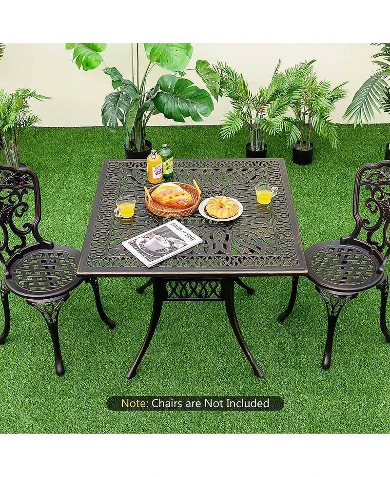 35.4 Inch Aluminum Patio Square Dining Table with Umbrella Hole-Bronze