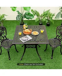 35.4 Inch Aluminum Patio Square Dining Table with Umbrella Hole-Bronze