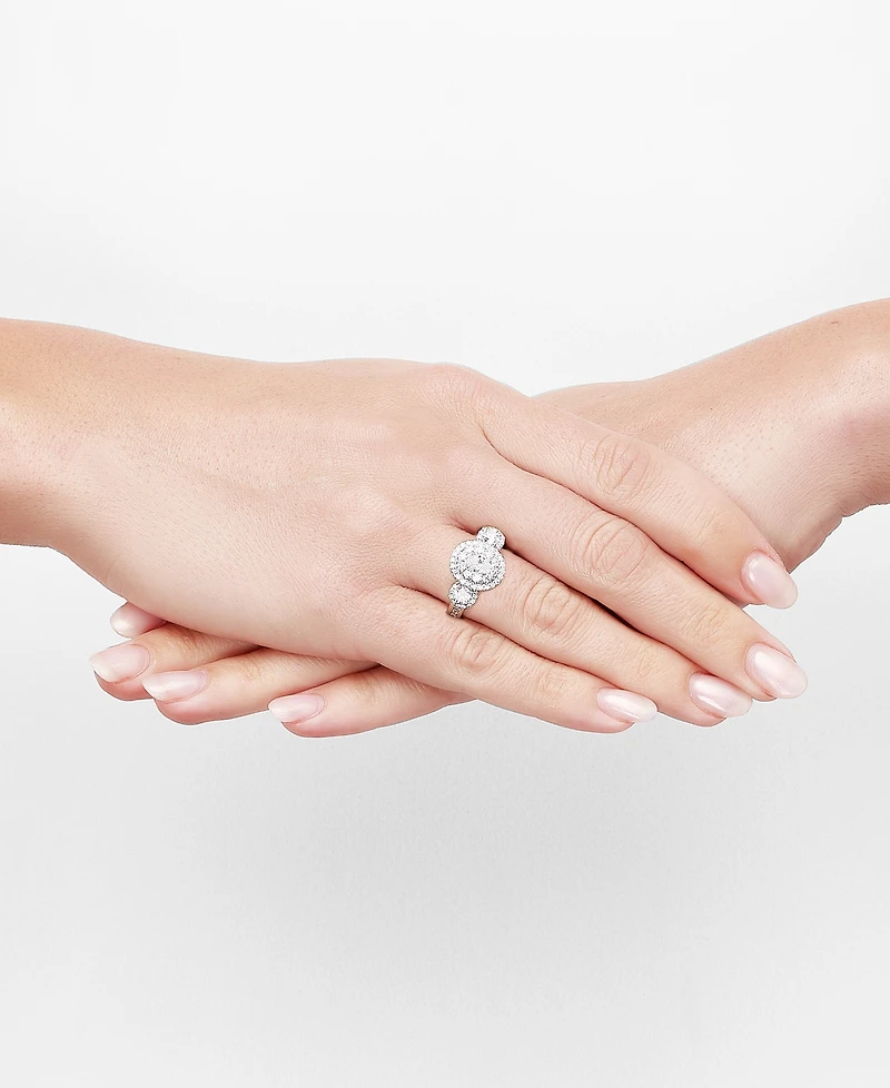 Diamond Three Stone Double Halo Ring (1-1/2 ct. t.w.) in 14k White Gold