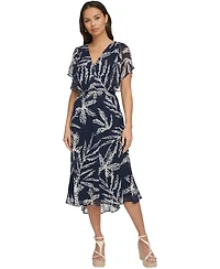 Dkny Women's Printed Chiffon Flutter-Sleeve Midi Dress