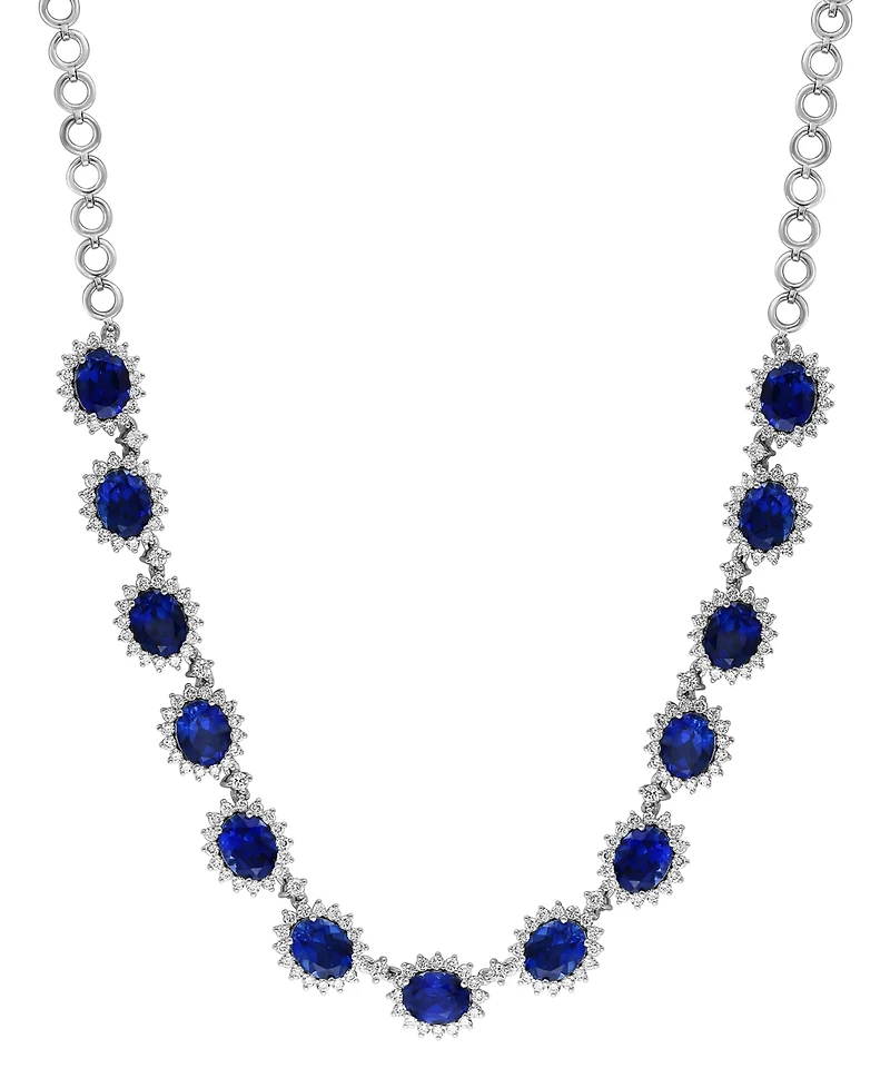 Effy Lab Grown Sapphire (27-1/6 ct. t.w.) & Lab Grown Diamond (4-5/8 ct. t.w.) Halo 18" Collar Necklace in 14k White Gold