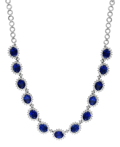 Effy Lab Grown Sapphire (27-1/6 ct. t.w.) & Lab Grown Diamond (4-5/8 ct. t.w.) Halo 18" Collar Necklace in 14k White Gold