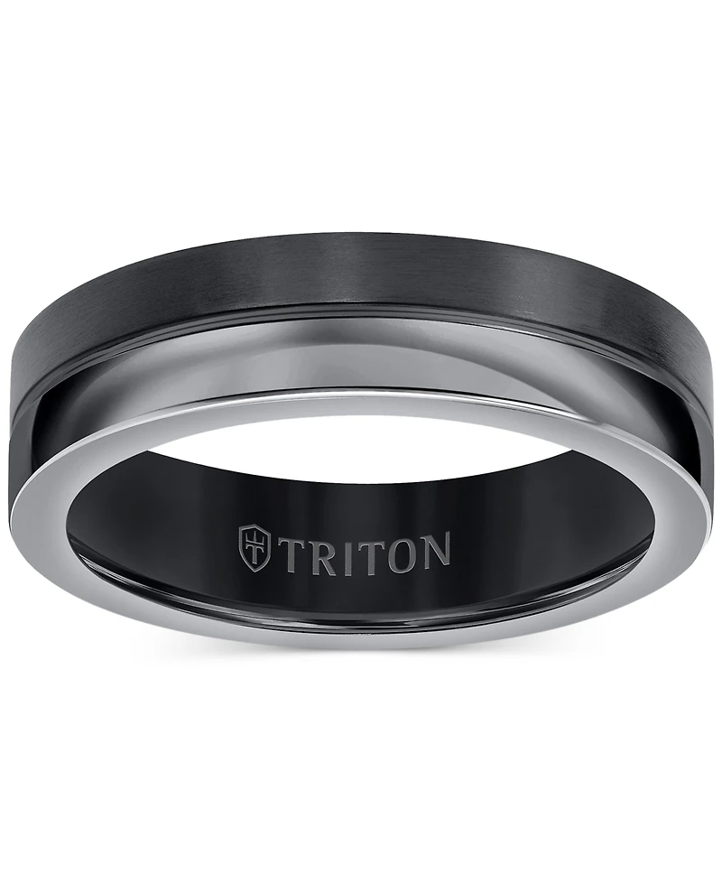 Triton Men's Two-Tone Textured Insert Wedding Band Titanium