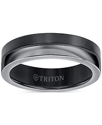 Triton Men's Two-Tone Textured Insert Wedding Band Titanium