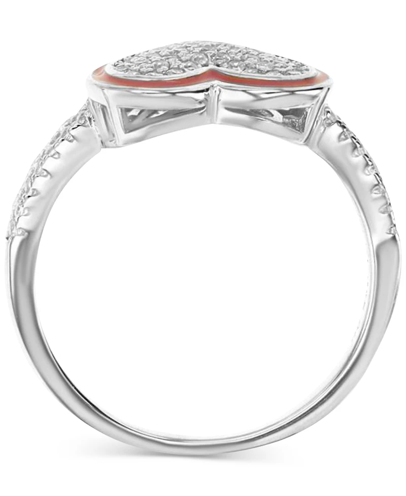 Cubic Zirconia Pave & Enamel Frame Heart Ring Sterling Silver