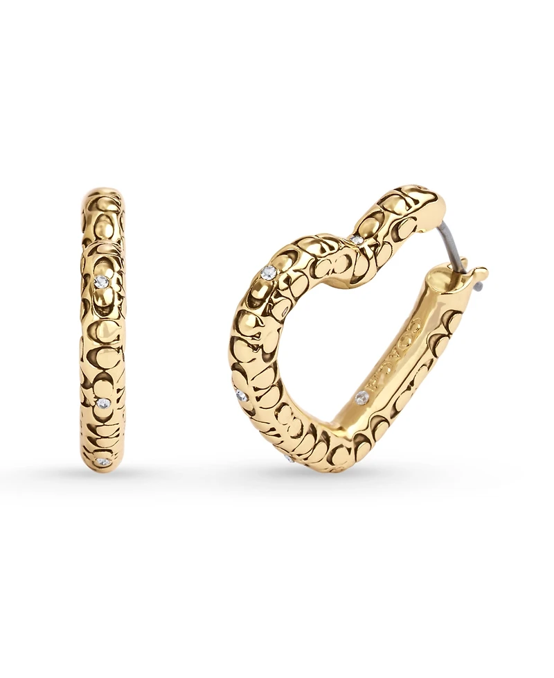 Coach Faux Stone Signature Quilted Heart Hoop Earrings