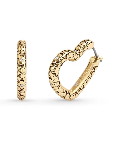 Coach Faux Stone Signature Quilted Heart Hoop Earrings