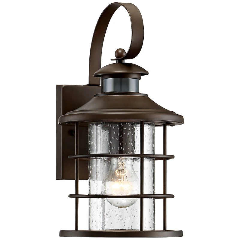 Hogan Vintage-like Outdoor Wall Light Fixture Oil Rubbed Bronze 14" Seedy Glass Dusk to Dawn Motion Sensor for Exterior House Porch Patio Outside