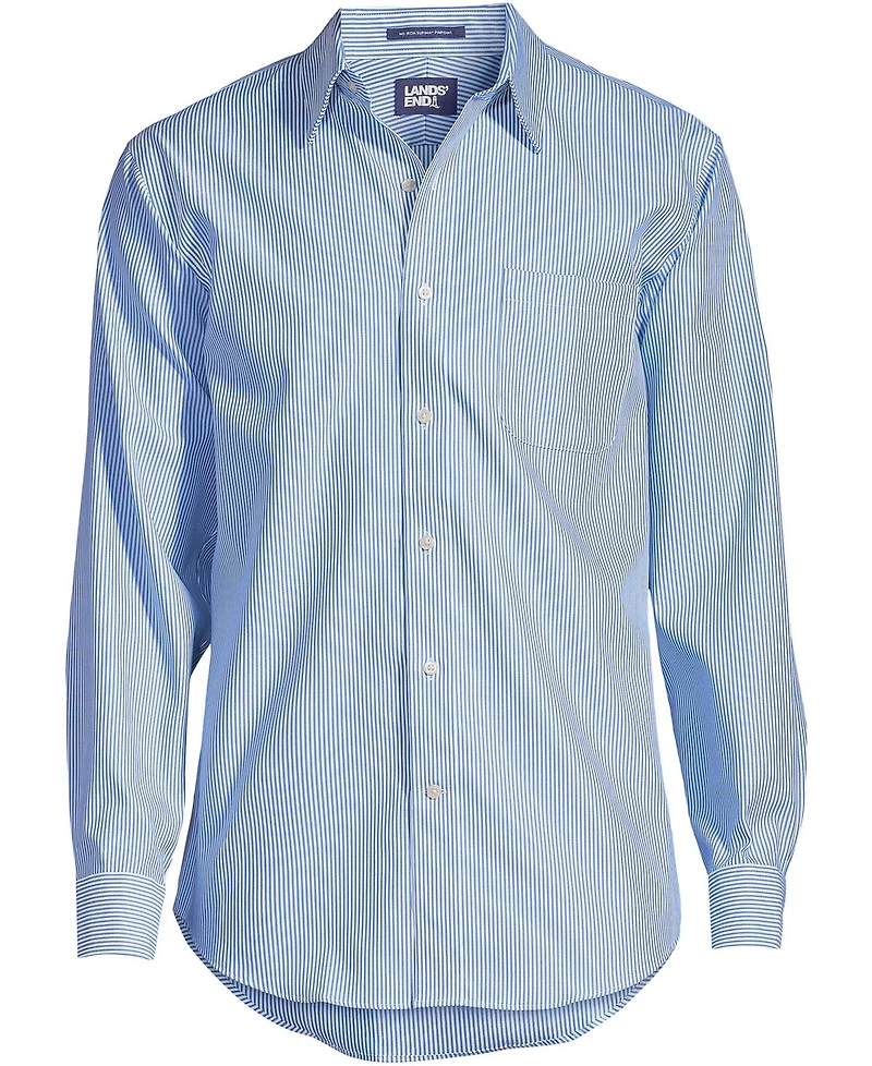 Lands' End Men's Pattern No Iron Supima Pinpoint Straight Collar Dress Shirt