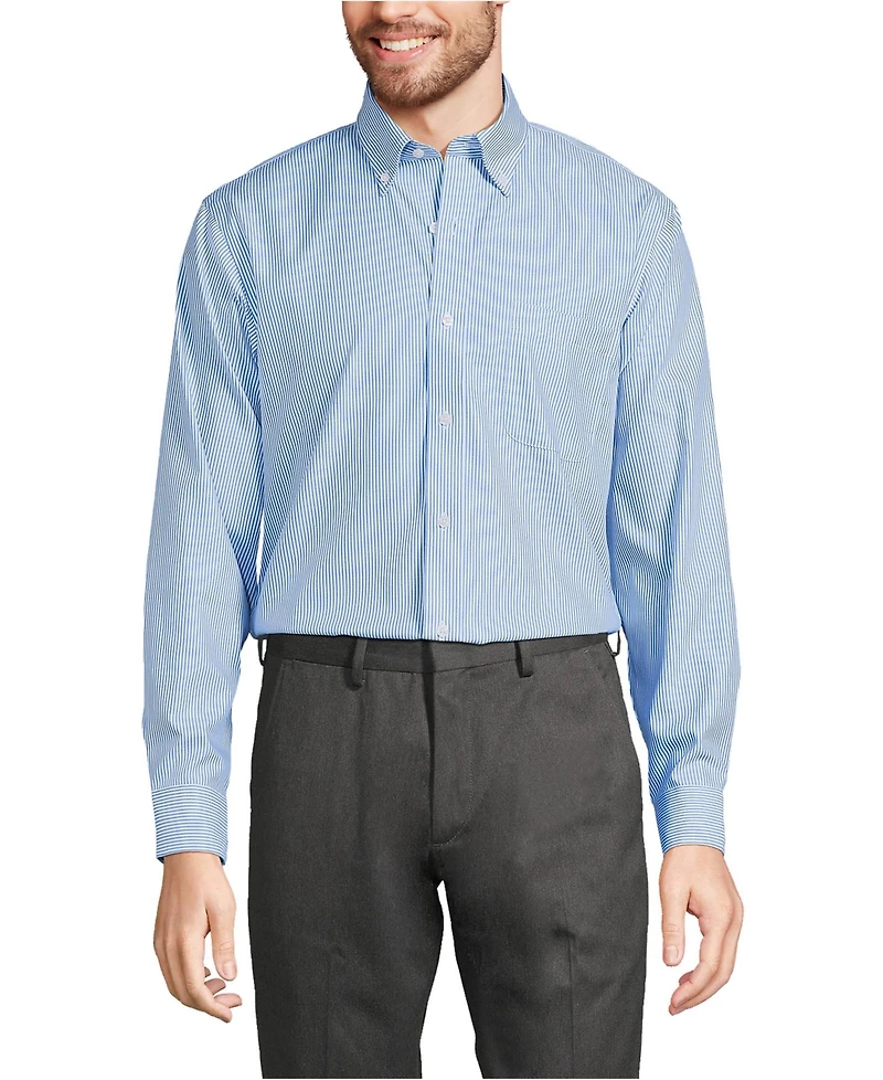 Lands' End Big & Tall Traditional Fit Pattern No Iron Supima Pinpoint Buttondown Collar Dress Shirt