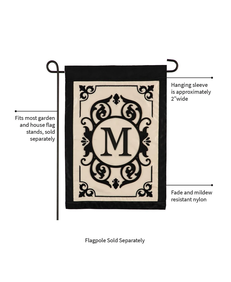 Evergreen Flag Cambridge Chic Letter M Monogram Applique Garden Flag - 12.5" Wide x 18" High