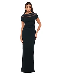 Xscape Women's Illusion-Neck Ruched-Back Scuba Crepe Gown