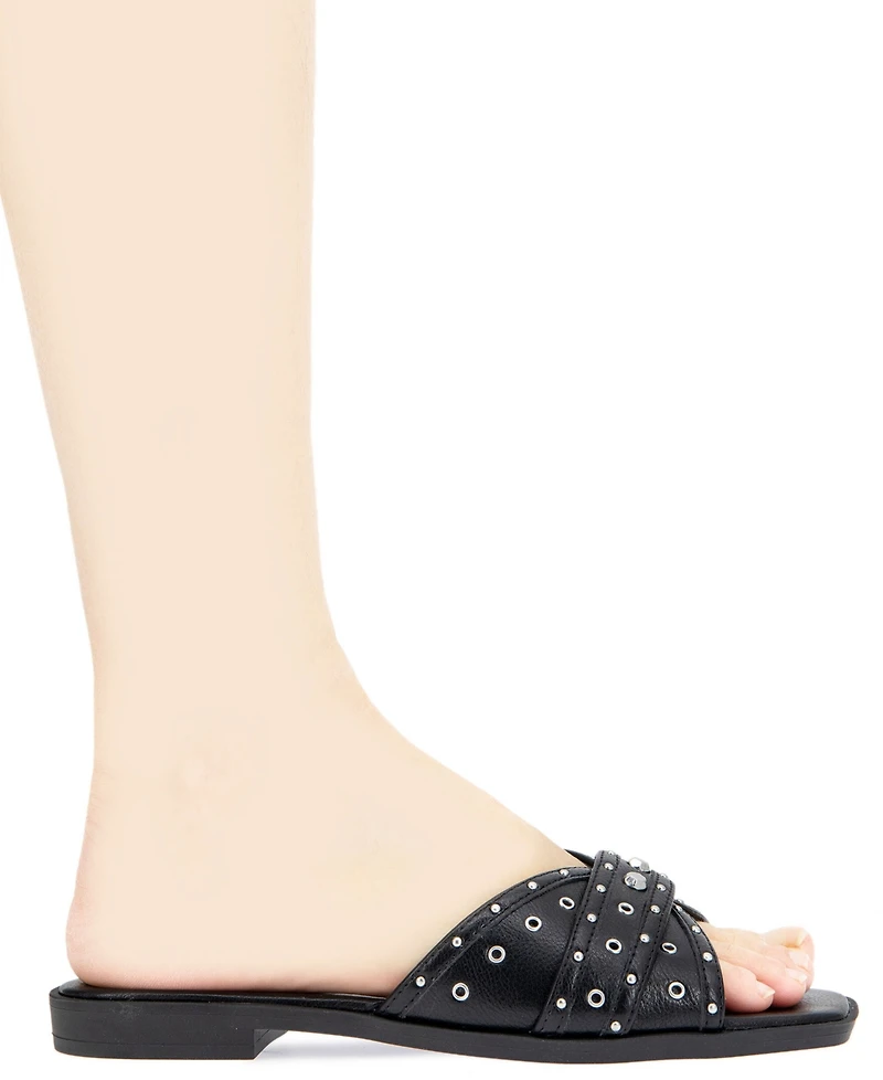 BCBGeneration Women's Lucca Studded Slide Flat Sandals