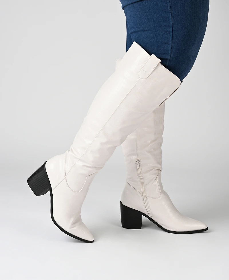 Journee Collection Women's Therese Extra Wide Calf Block Heel Knee High Dress Boots