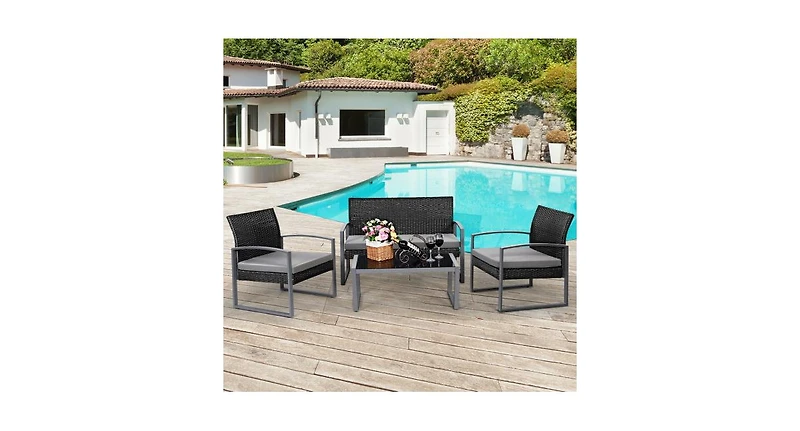 4 Pcs Modern Outdoo Patio Cushioned Rattan Seat