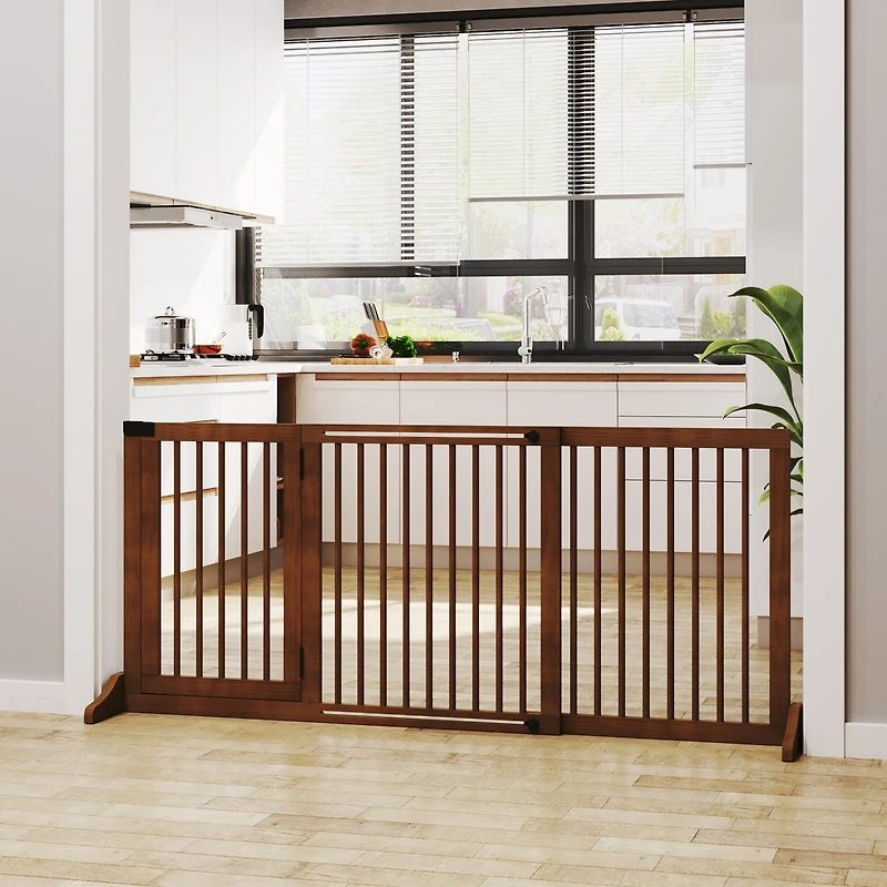 Paw Hut Adjustable Wooden Pet Gate for Doorway, Hall w/ Safety Barrier