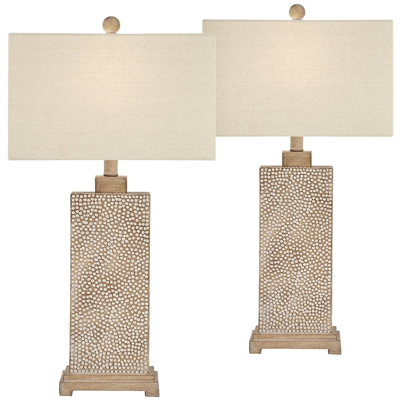 360 Lighting Caldwell Rustic Farmhouse Table Lamps 26 3/4" High Set of 2 Earth Tone Hammered Oatmeal Fabric Rectangular Shade for Bedroom Living