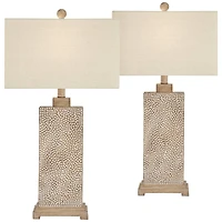 360 Lighting Caldwell Rustic Farmhouse Table Lamps 26 3/4" High Set of 2 Earth Tone Hammered Oatmeal Fabric Rectangular Shade for Bedroom Living