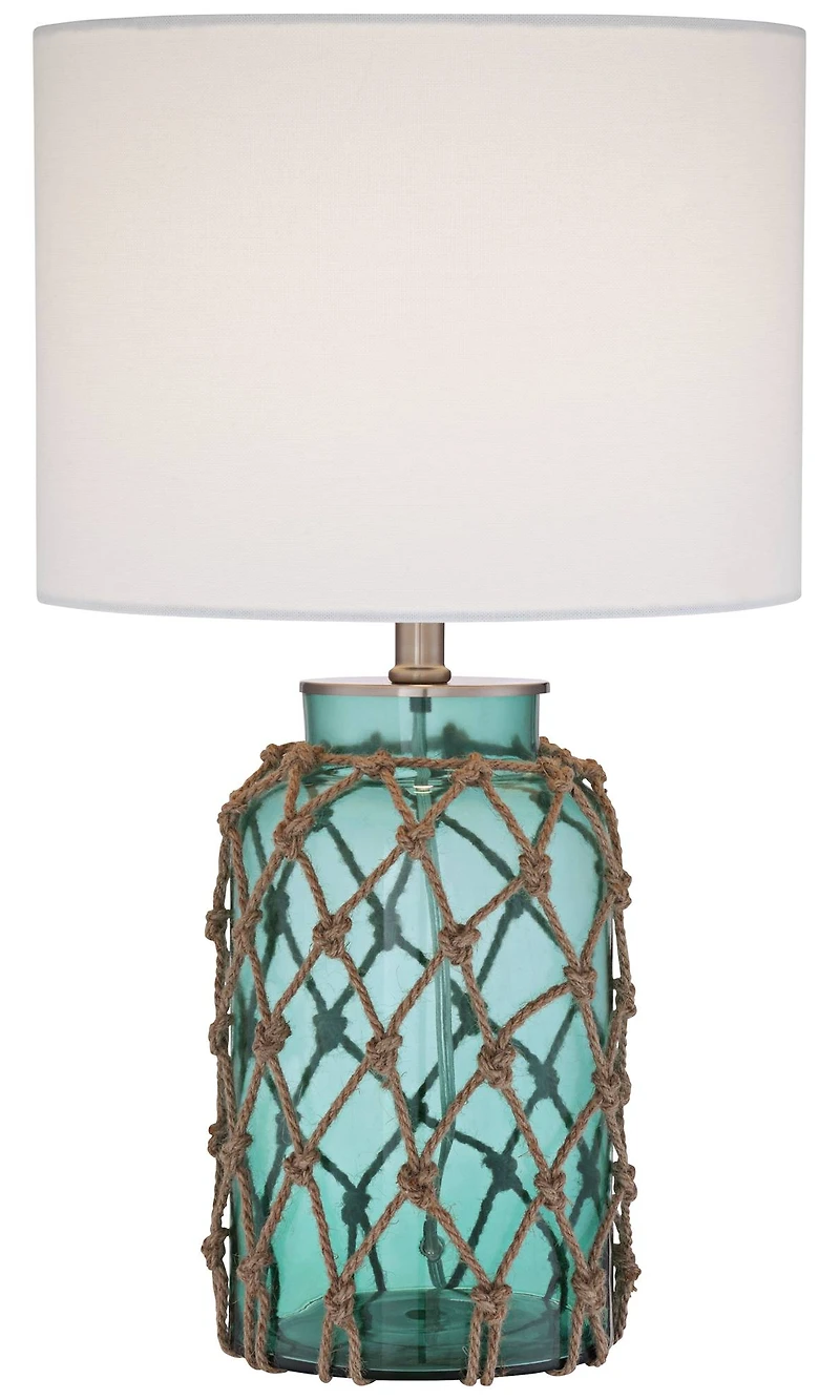 360 Lighting Crosby Country Cottage Natural Accent Table Lamp 22.5" High Coastal Blue Green Glass Rope Net Off White Drum Shade for Living Room Bedroo