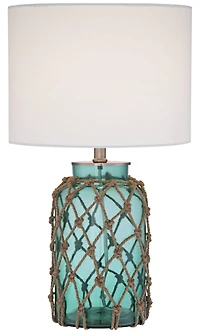 360 Lighting Crosby Country Cottage Natural Accent Table Lamp 22.5" High Coastal Blue Green Glass Rope Net Off White Drum Shade for Living Room Bedroo