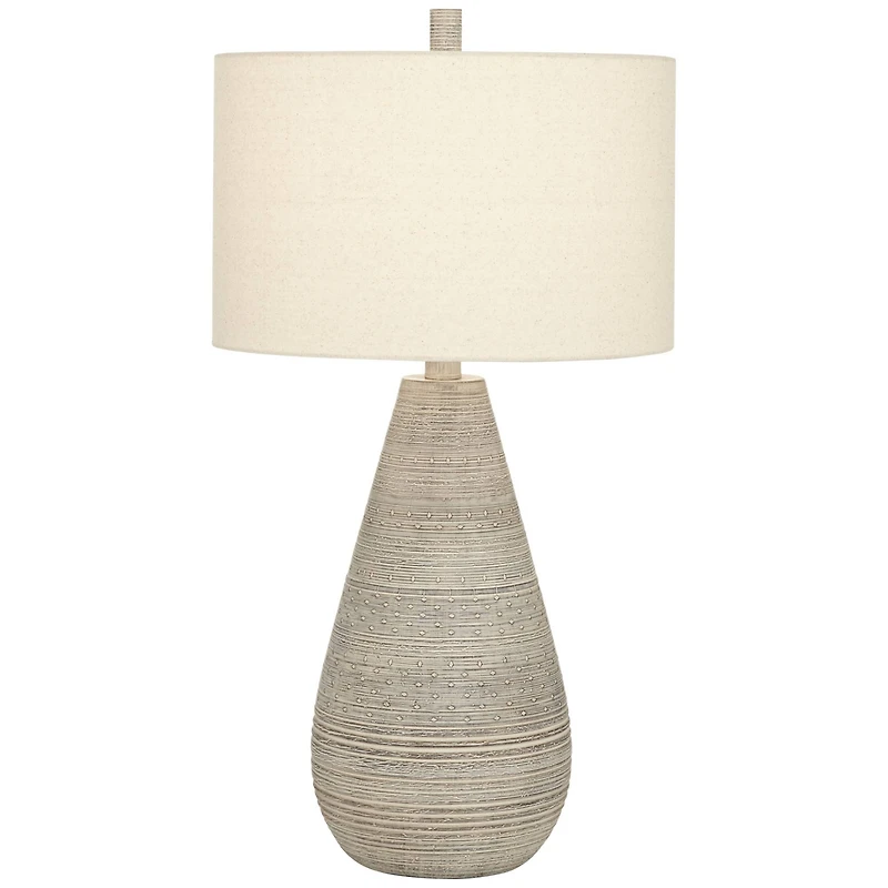 360 Lighting Julio Modern Table Lamp 30" Tall Natural Gray Ceramic Oatmeal Drum Shade for Bedroom Living Room Bedside Nightstand Office Kids Hous