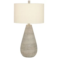 360 Lighting Julio Modern Table Lamp 30" Tall Natural Gray Ceramic Oatmeal Drum Shade for Bedroom Living Room Bedside Nightstand Office Kids Hous