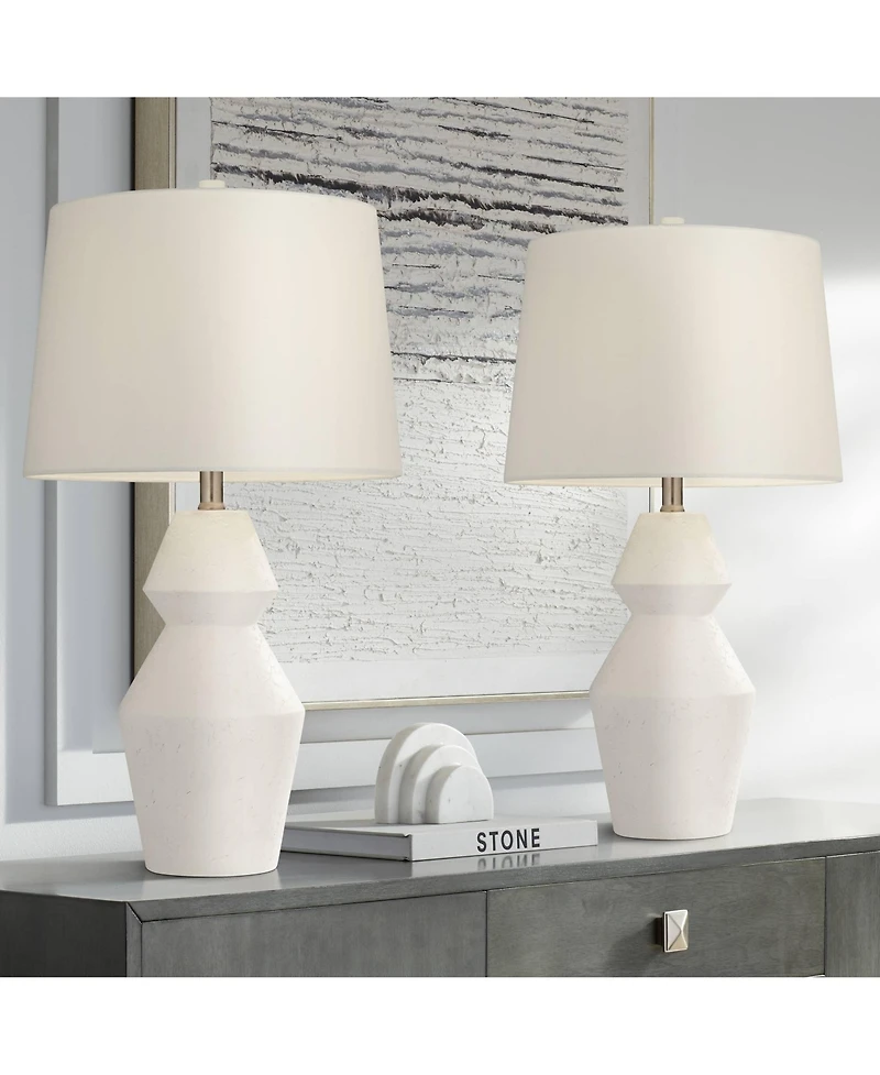 Velas 26" High Gourd Modern Coastal Table Lamps Set of 2 White Finish Fabric Shade Living Room Bedroom Bedside Nightstand House Office Home Readi