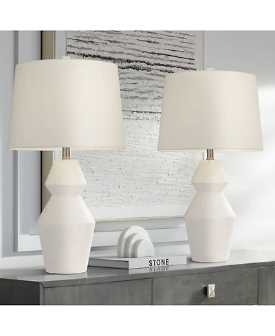 Velas 26" High Gourd Modern Coastal Table Lamps Set of 2 White Finish Fabric Shade Living Room Bedroom Bedside Nightstand House Office Home Readi