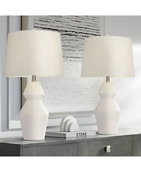 Velas 26" High Gourd Modern Coastal Table Lamps Set of 2 White Finish Fabric Shade Living Room Bedroom Bedside Nightstand House Office Home Readi