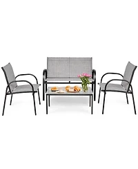 4 Pieces Patio Furniture Set with Glass Top Coffee Table