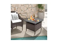 Patio Square Wicker Side Table with Umbrella Hole for Yard Garden Poolside
