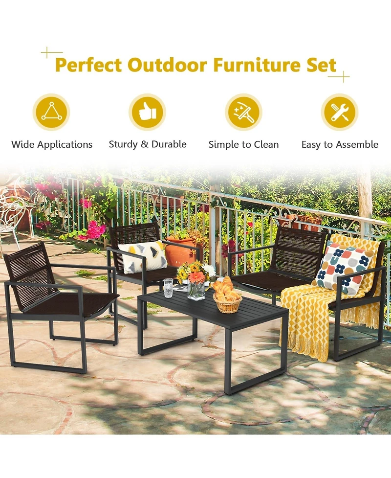 4 Pieces Patio Furniture Conversation Set with Sofa Loveseat