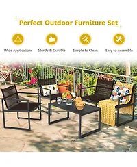 4 Pieces Patio Furniture Conversation Set with Sofa Loveseat