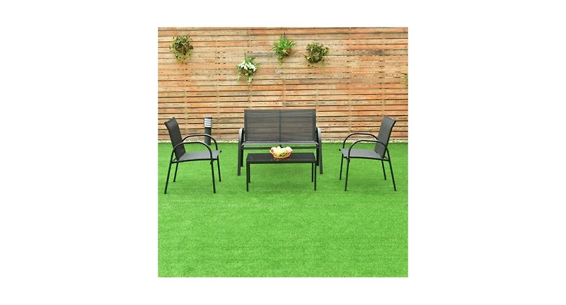 4 Pcs Patio Steel Frame Coffee Table Furniture Set