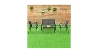 4 Pcs Patio Steel Frame Coffee Table Furniture Set