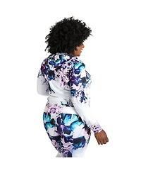 Women's Plus Curvy-Fit Zip-Up Floral Print Poly Tricot Hoodie